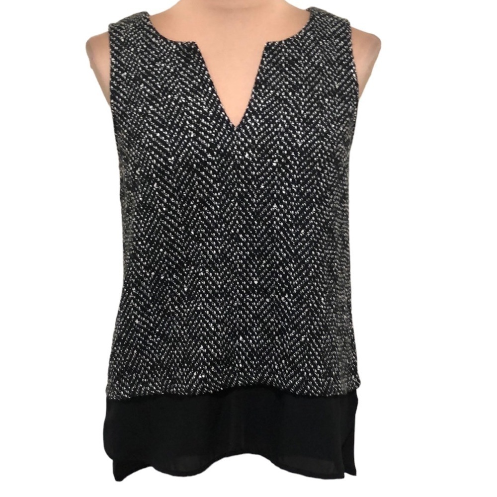 Anthropologie Sanctuary Tank Top Blouse Size Medium Black Tweed Chevron